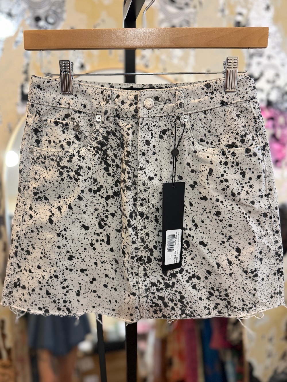 NWT The Kooples Paint-Print Denim Mini Skirt ~ Size French 1 | US Size Small